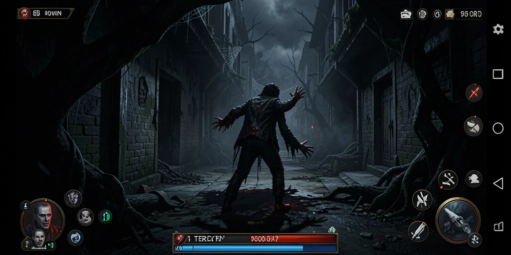 Tampilan gameplay menakutkan dari 5RT dengan suasana gelap.
