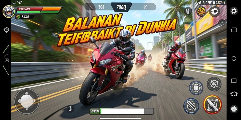 Tampilan gameplay mendebarkan dari 700Q dengan motor balap.