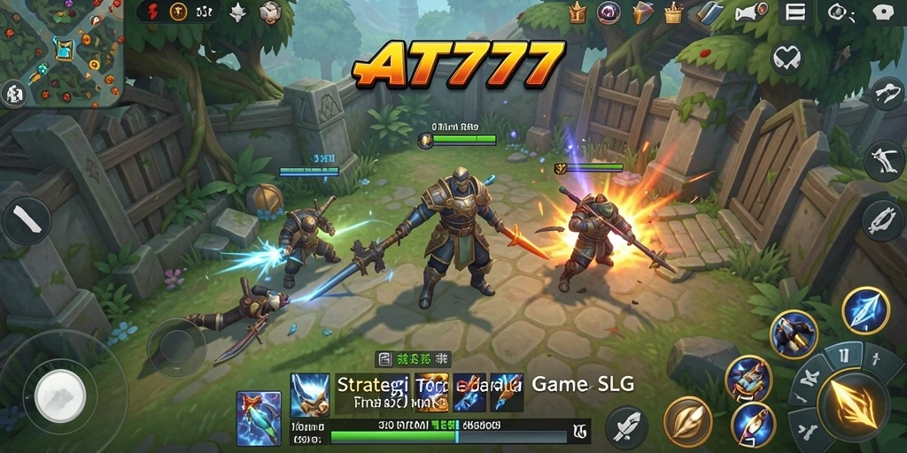 Tangkapan layar AT777 menampilkan aksi seru dalam pertempuran strategi.