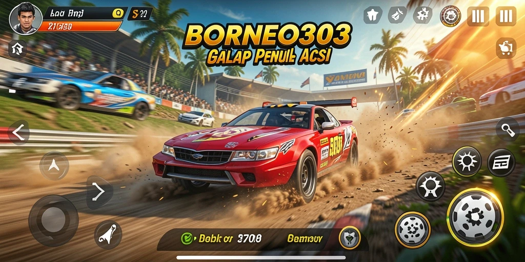 Tampilan antarmuka gameplay balap yang menegangkan di BORNEO303.