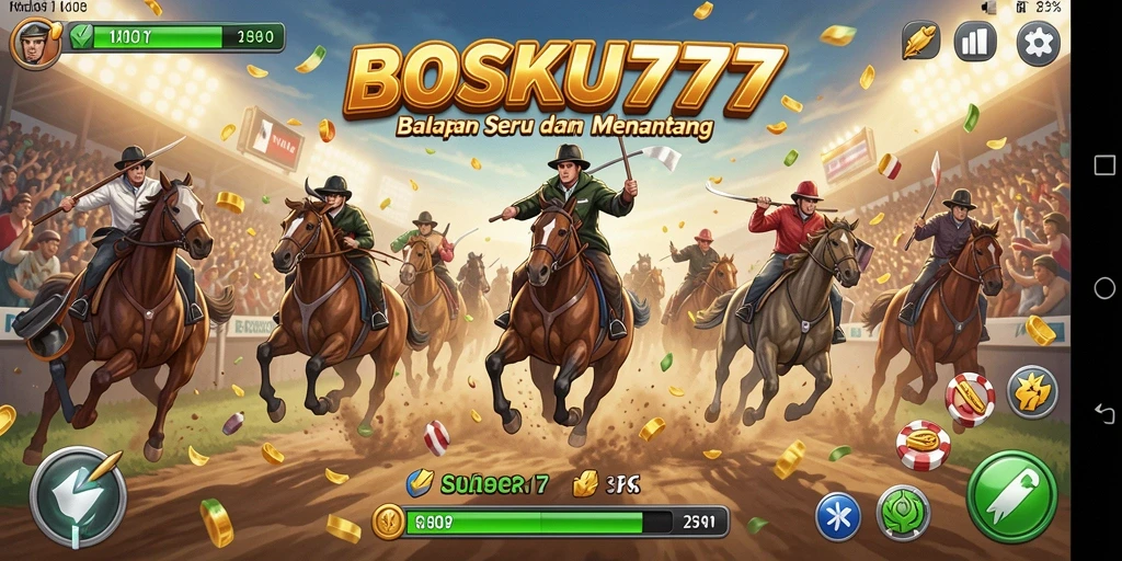 Tampilan gameplay seru dalam game BOSKU777 yang penuh aksi balapan.