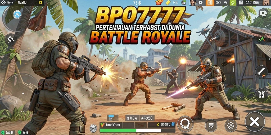 Tangkapan layar BPO777 menampilkan aksi pertempuran yang intens dalam arena Battle Royale.