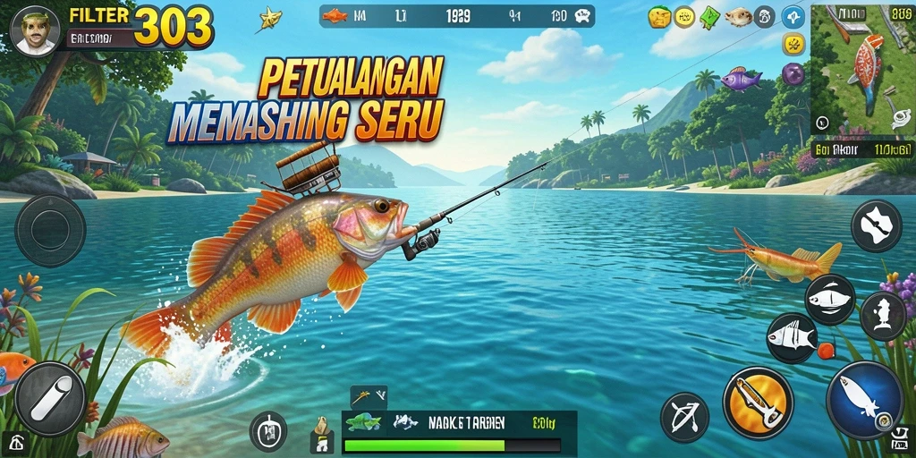 Gameplay memancing yang seru dan mendebarkan di FILTER303.