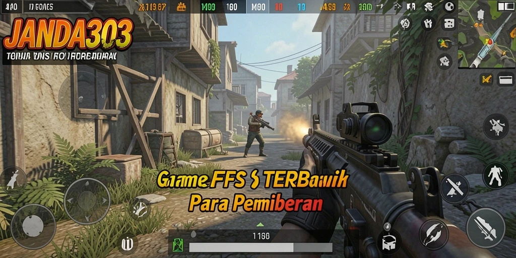 Screenshot gameplay JANDA303 dengan aksi tembak-menembak yang intens.