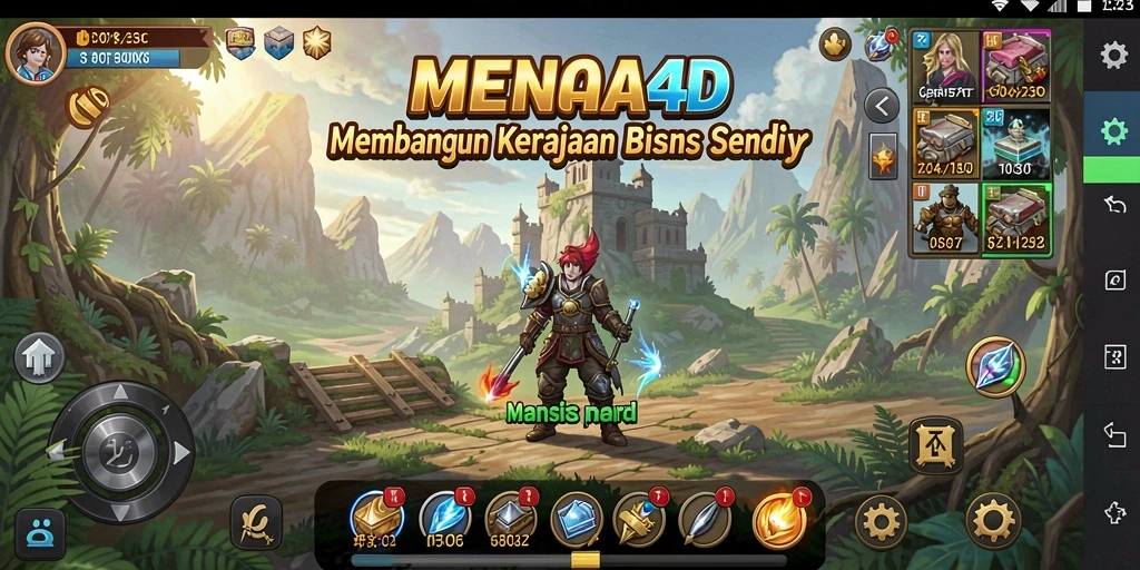 Screenshot gameplay <strong>MENARA4D</strong> yang menunjukkan aspek pembangunan bisnis.