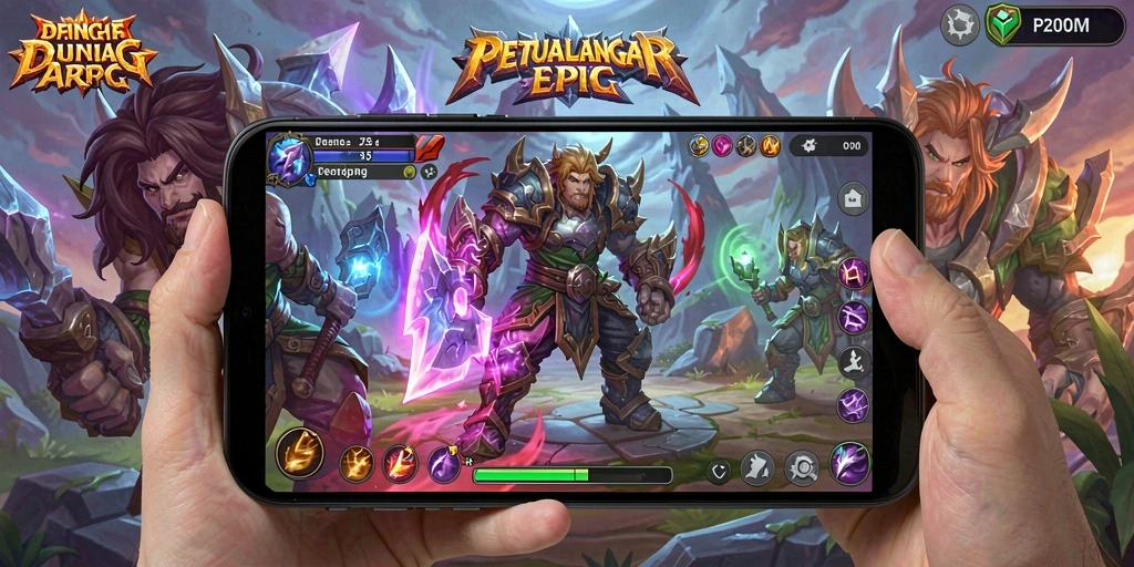 Screenshot utama P200M menampilkan aksi seru dalam pertarungan ARPG.