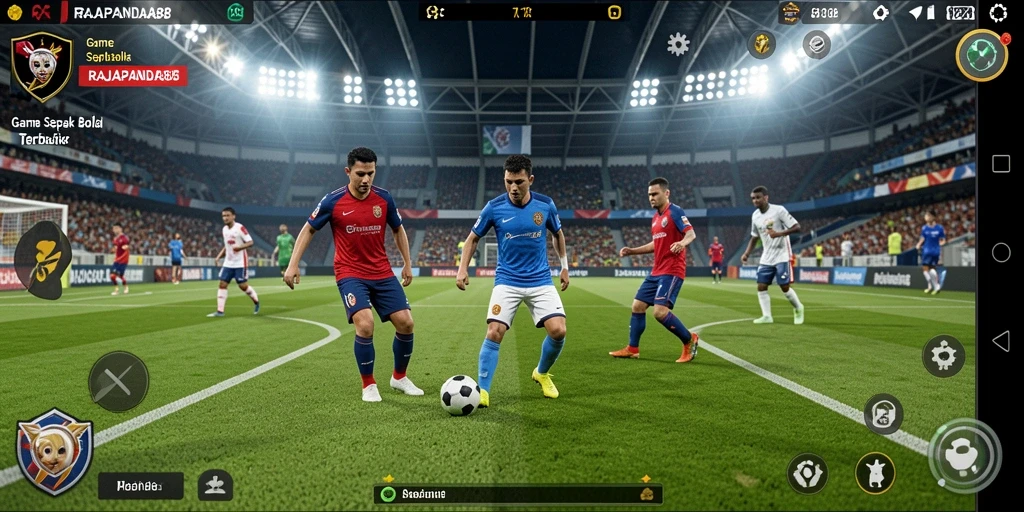 Tampilan menarik gameplay RAJAPANDA88 dengan aksi sepak bola yang intens.