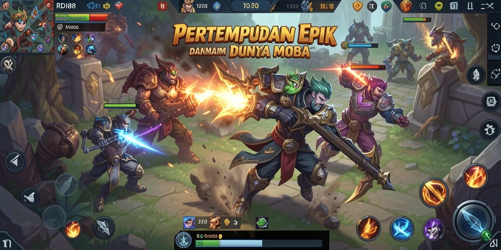 Tangkapan layar RDI88 menampilkan momen pertempuran MOBA yang mendebarkan.