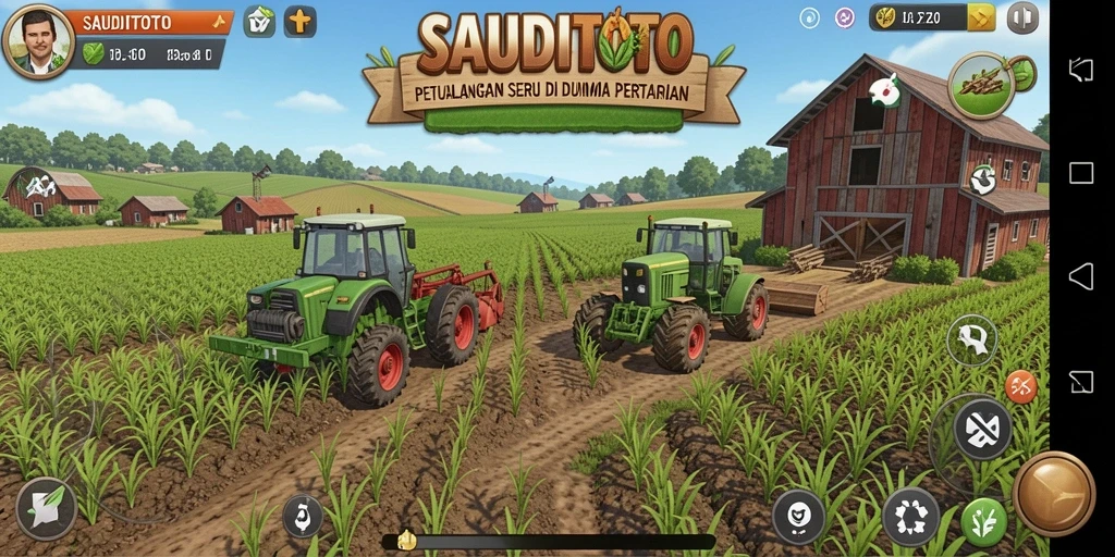 Tampilan gameplay SAUDITOTO yang menawan dengan aktivitas bertani.