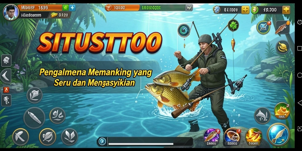 Tampilan gameplay SITUSTOTO dengan berbagai ikan dan lokasi memancing.