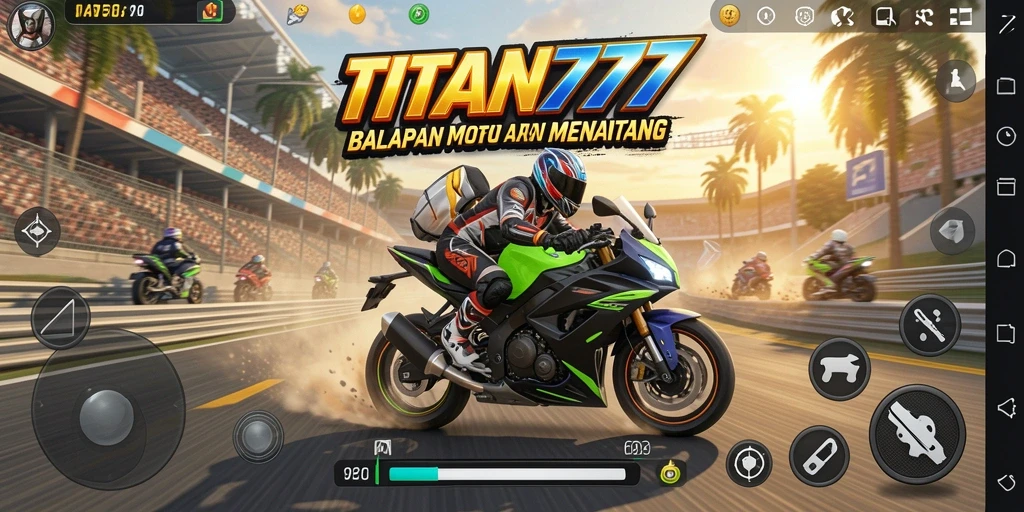 Gameplay seru di TITAN777 dengan motor balap yang menakjubkan.